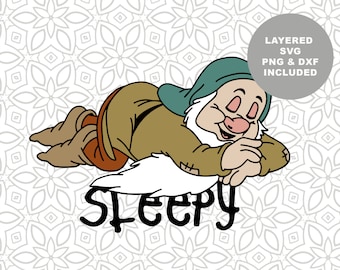 Sleepy Dwarf SVG: Snow White Clipart, PNG (Digital Download)