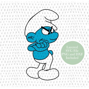 Schtroumpf grincheux SVG couper fichier SVG couper fichier, clipart, PNG, téléchargement immédiat