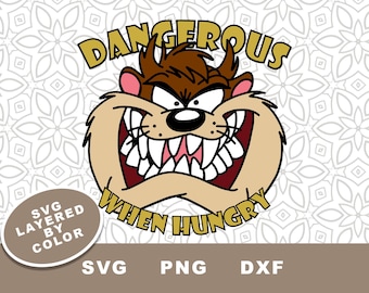 Funny Tasmanian Devil SVG Cut File, Clipart, DXF, PNG, Layered by Color, Instant Download
