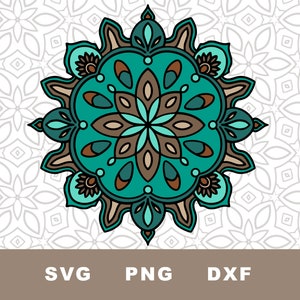 マンダラ タイル パターン SVG カット ファイル、ターコイズ ボヘミアン カラー コンビネーション、装飾クリップアート、PNG、即時ダウンロード