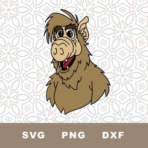 May include: A cartoon illustration of a brown furry creature with large ears, a wide smile, and a brown nose. The creature has a brown and white striped shirt and is looking directly at the viewer.