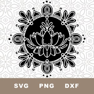 マンダラ タイル パターン SVG カット ファイル、蓮の花、ボヘミアン、装飾クリップアート、PNG、即時ダウンロード