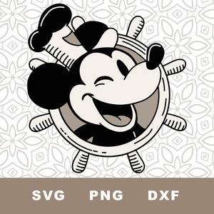 Steamboat Willie SVG Cut File, cartone animato d'epoca, Clipart, clipart retrò di Topolino, PNG, download immediato