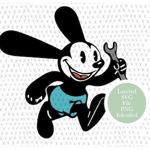 Oswald il coniglio SVG Cut File, cartone animato vintage, clipart coniglietto, PNG, Download istantaneo
