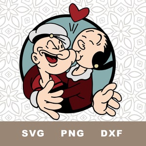Popeye The Sailorman e Olive Oyl SVG Cut File, cartoni animati vintage, Clipart, PNG, Download istantaneo
