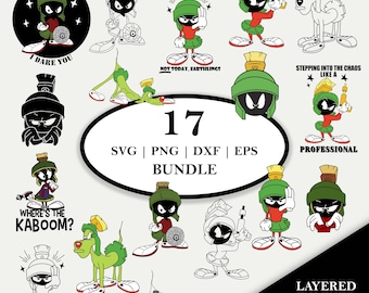 Marvin the Martian SVG Bundle | 17 Looney Tunes Cut Files for Cricut & Silhouette | K-9 Dog Vector, Layered Clipart png, dxf, eps