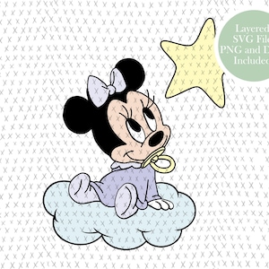 Niedliche Baby Minnie Maus SVG Datei, Partydekoration, Kinderzimmer, Babyzimmer, Babyparty, Partydekoration, Clipart, PNG, Instant Download