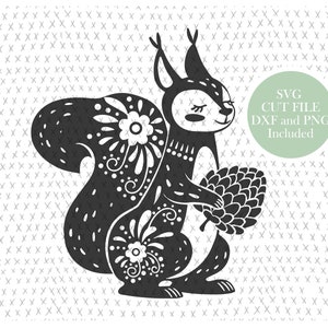Écureuil Folk Art SVG coupe fichier, Clipart, PNG, téléchargement immédiat