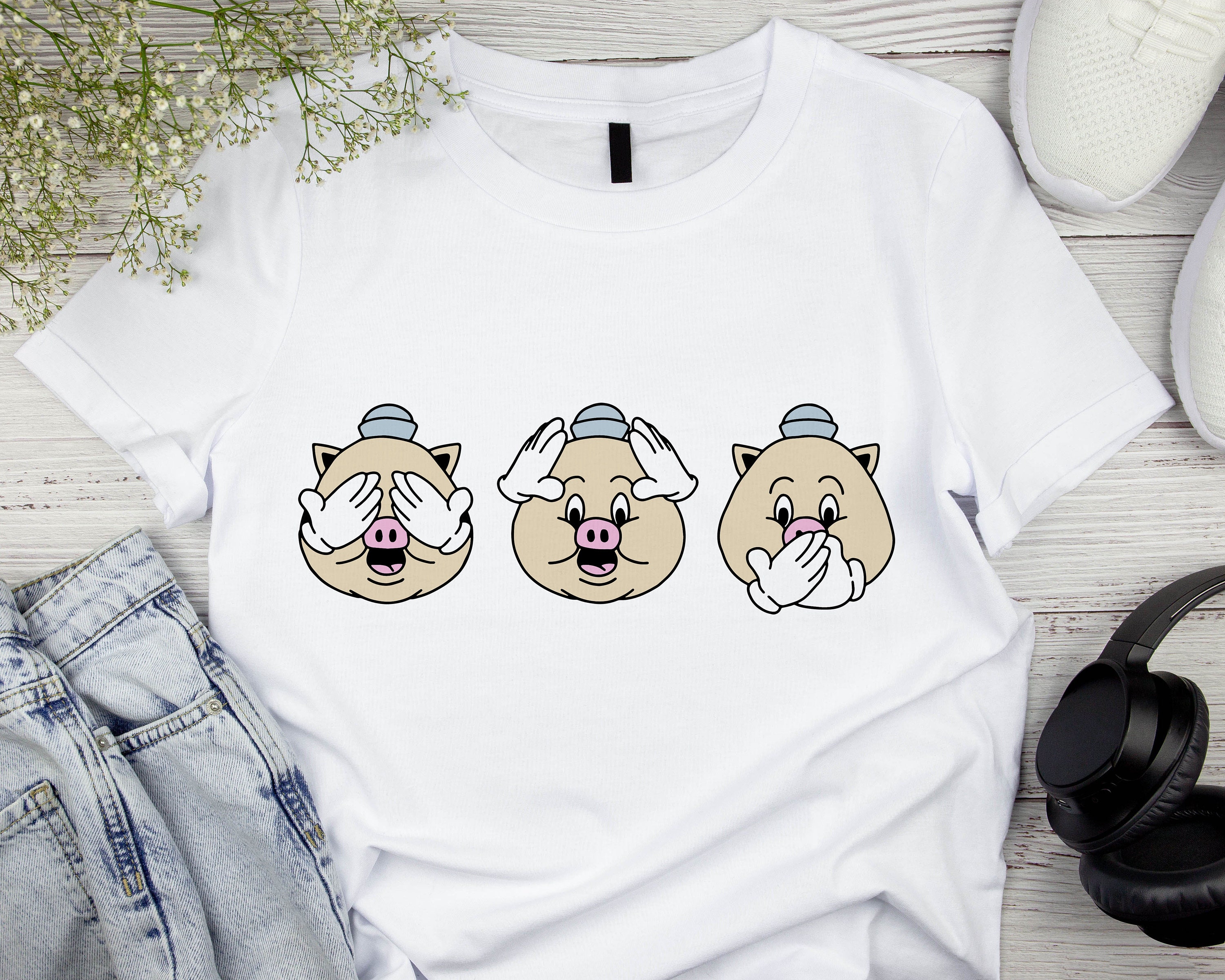 Three little Pigs SVG Cut File, Fairy tale SVG Cut File, Bedtime Story Characters, Hear See Speak no Evil, Clipart, PNG, Instant Download