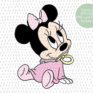 Niedliche Baby Minnie Maus SVG Datei, Partydekoration, Kinderzimmer, Babyzimmer, Babyparty, Partydekoration, Clipart, PNG, Instant Download
