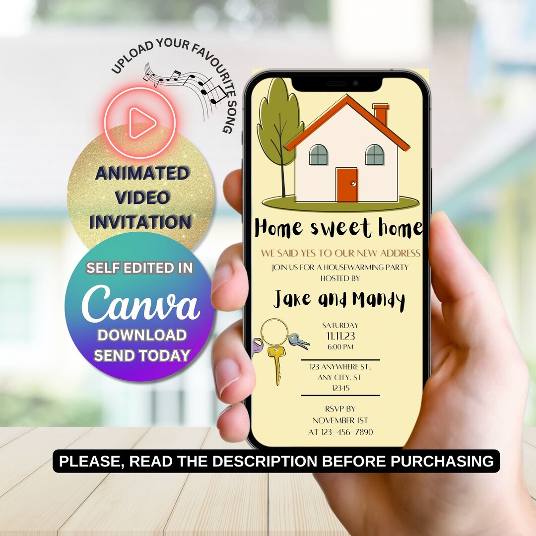Animated Video Housewarming Invitation, Editable Digital Template ...