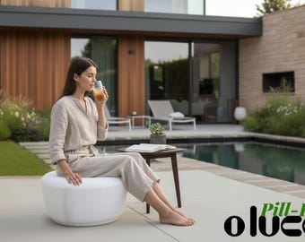 OLUCE Indoor/Outdoor Pouf - Pill-Low 219, WHITE Color Designer Rota