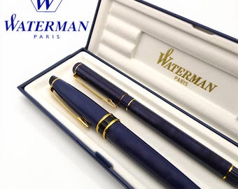 Set van 2 Waterman Paris Expert Blue Edition vulpennen + originele doos - vulpennen met originele F-penpunten (jaren 80)