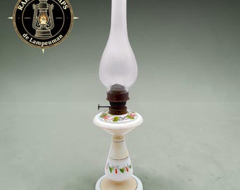 Vintage Lamp Mod. "Roses" Oil Lamp - Hand Painted Ceramic, Glass - Late 19th/Early 20th Century