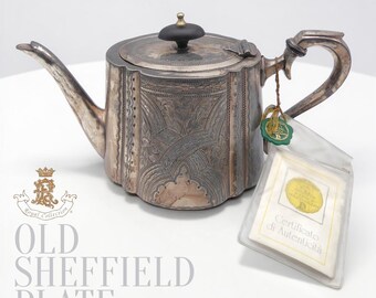 Koninklijke Familie Sheffield - "Birmingham" theepot met bloemmotief + authenticiteitskaart - Oud Sheffield bord - jaren 1920