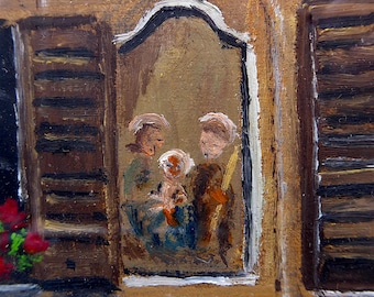 Clara Radice - "Venetiaanse ramen" 1987, Acrylverfschilderij - Handgesigneerd