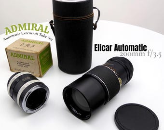 Elicar Automatic 200mm f/3.5 telelens & Admiral Automatic tussenring - jaren 70