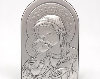 Falerni (Ancona) - Icoon van de Maagd Maria met Kind (Mater Dei / Mater Ecclesiae) - 925 sterling zilver - jaren 70