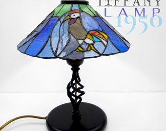 Lampe de table style Tiffany, modèle « Le Coq », Art nouveau raffiné - Verre au plomb coloré - Années 1950