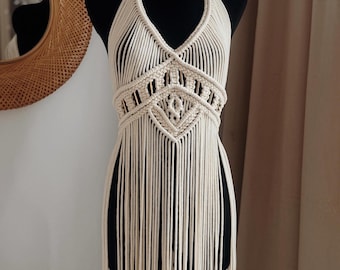 Verstelbare macramé-katoenen strandjurk, doorschijnende zomerjurk, badpakbedekking resort,