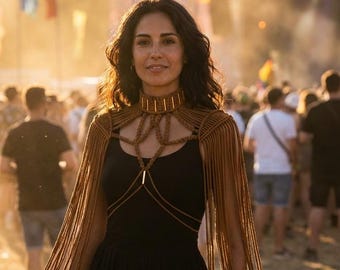 Macrame Fringe Shoulder Epaulettes with adjusted size: shoulder jewelry, rave outfit, crop top, festival outfit