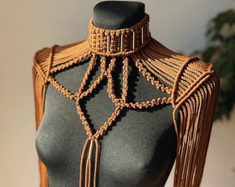 Macramé-epauletten met franjes voor festival of fotoshoot, schoudersieraden, rave-outfit, crop top, festivaloutfit