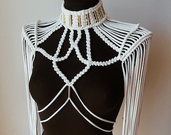 Macramé-epauletten met franjes, schoudersieraden, rave-outfit voor festival of fotoshoot
