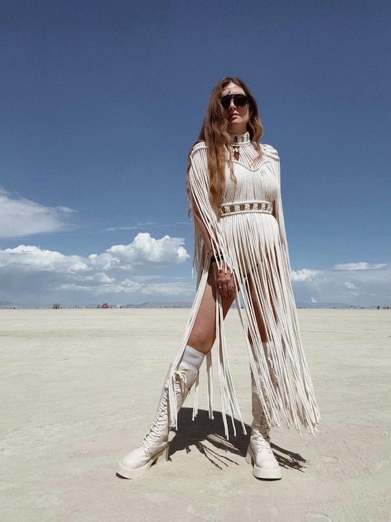 cream festival dress Festival outfit, fairy unique greek goddess macrame dress for photoshoot or Beach boho wedding