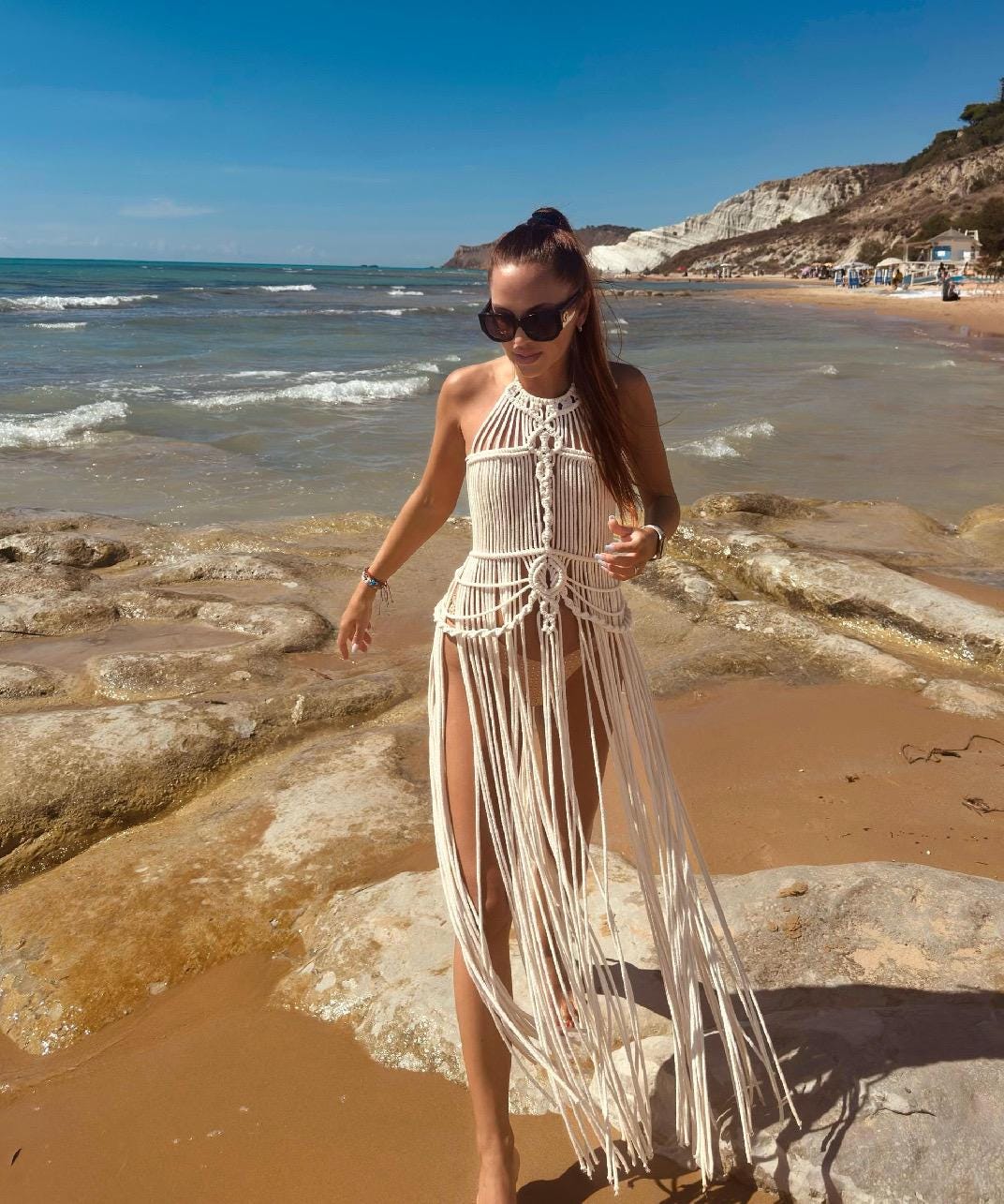beach tassel dress Black Strappy Tassel Maxi Beach Dress