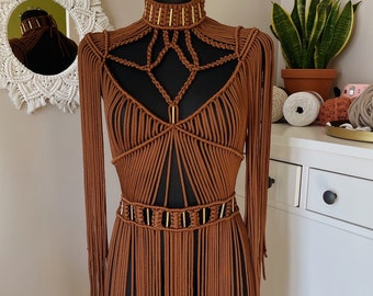 Bohemian dress for festival or photoshoot, shoulder jewelry, rave outfit, festival epaulettes, macrame top, Greek goddess dress, epaulettes