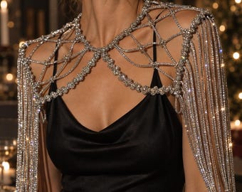 Statement Rhinestone fringe epaulettes: shoulder jewelry - Handmade waterproof necklace, girlfriend christmas gift