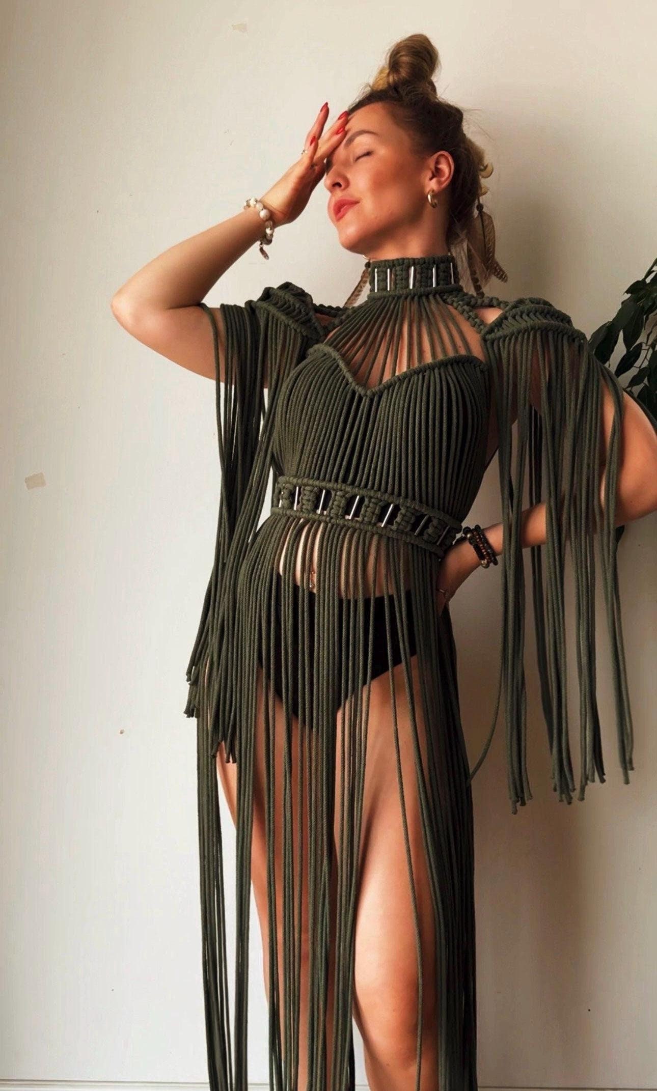 Festival boho dress, dress for photoshoot, greek goddess dress, wedding boho beach dress, fairy dress, fringe dress, macrame bohemian dress