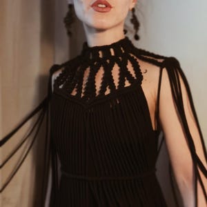 Adjustable black festival dress, rave outfit, macrame dress, black wedding dress, greek goddess dress, boho rave outfit, festival clothing