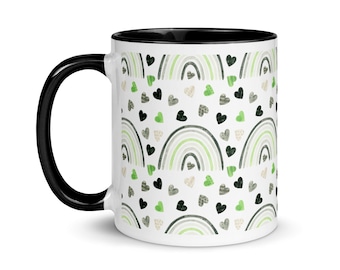 Agender Pride Mug: Rainbow Hearts, Black Accent LGBTQ+ Coffee Cup