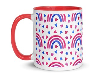 Bisexual Pride Mug: Rainbow Hearts Accent Mug