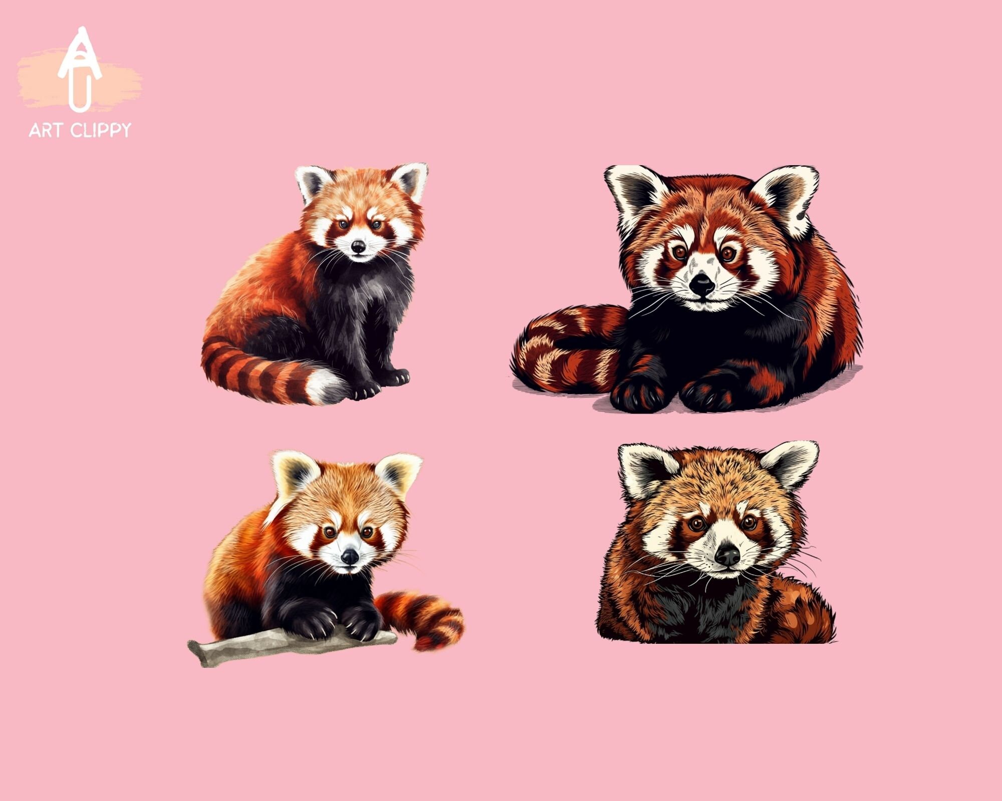 Cute Red Panda PNG Clipart Bundle - Etsy