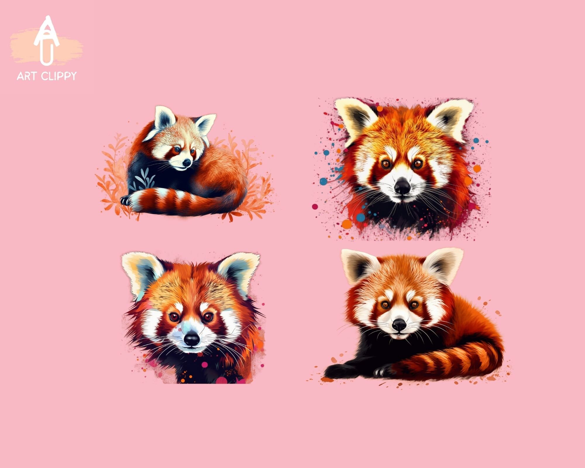 Cute Red Panda PNG Clipart Bundle - Etsy