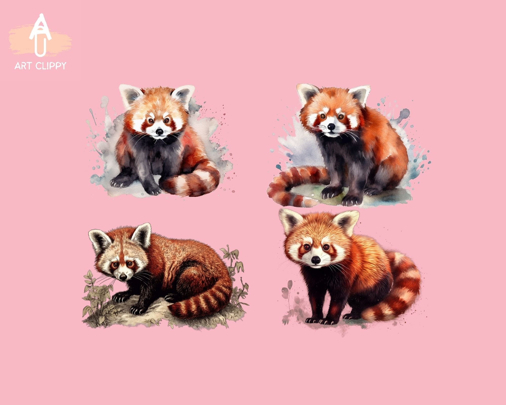 Cute Red Panda PNG Clipart Bundle - Etsy