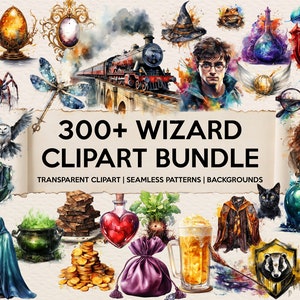 300+ Wizard School Clipart Bundle | Commercial Use | 200+ Clip Art Images, 41 Seamless Textures, 50 Backgrounds | Pictures Digital Download