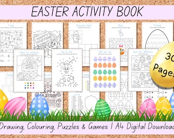 Libro de actividades de Pascua imprimible / Para colorear / Rompecabezas y juegos / Cuaderno de ejercicios / Actividades imprimibles / Descarga digital