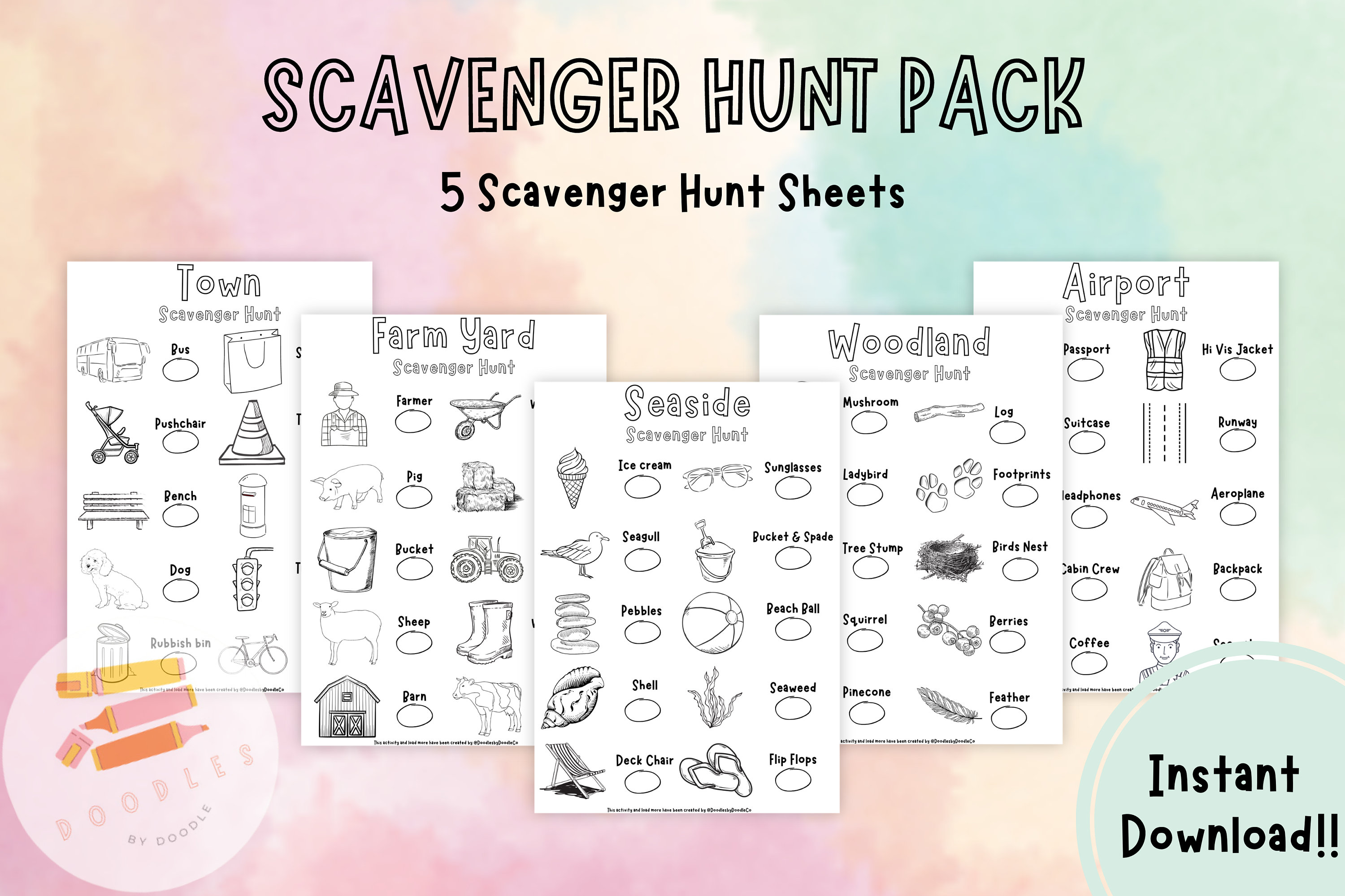 Printable Scavenger Hunt Sheets 5 Different Locations - Etsy