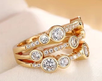 Gold plated bubble cubic zirconia multi layer ring