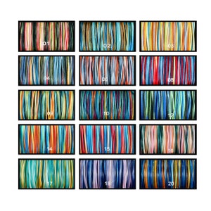 May include: Twenty different colours of waxed cotton cord, each colour is displayed in a separate square with a number from 1 to 20.