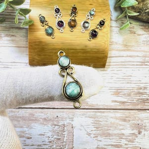 Brass connector with gemstones, brass connector with two eyelets for macrame