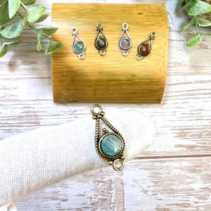 Brass connector with gemstone, brass connector with two eyelets for macrame