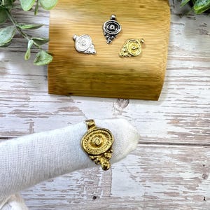 Brass charm, brass pendant for macrame in four colors