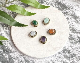 Petites pierres semi-précieuses ovales avec rainure en laiton pour le travail du macramé, pierre rainurée