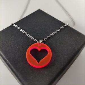 Red Acrylic Heart Pendant Necklace, Acrylic Jewelry, Upcycled Jewelry, Handmade Necklace