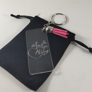 Acrylic key fob clear with engraving of your choice 30x70x2mm