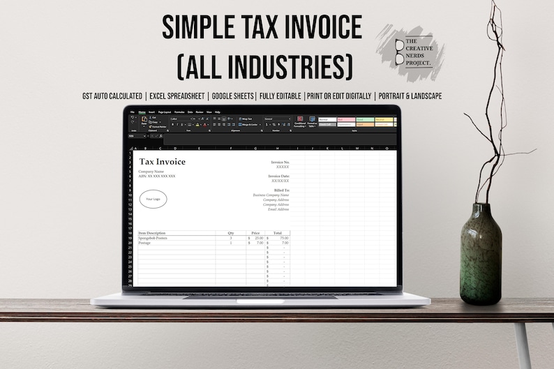 Customisable Tax Invoice Template on Microsoft Excel Etsy
